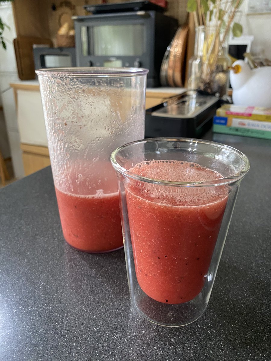 昨日仕事で頭使いすぎて全然眠れなかった…🫠慌ててアーユルヴェーダのオイルを頭に塗りつつ、スイカのジュースで頭と体の熱を取っています。
スイカのジュースうんまいな！！
今日いちにちがんばる！