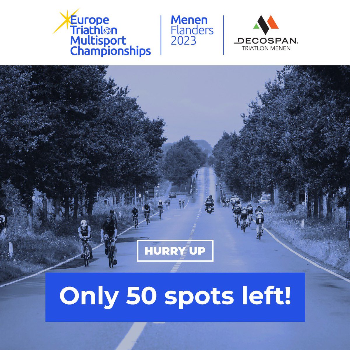 HURRY UP ‼️
Register NOW for our Open race MD Triathlon and Aquabike on 27th of August because there’s only 50 spots left!

Registrations for the Open race Aquathlon, on Friday 25th of August, stay open till 31st of July 😉

decospantriatlonmenen.be