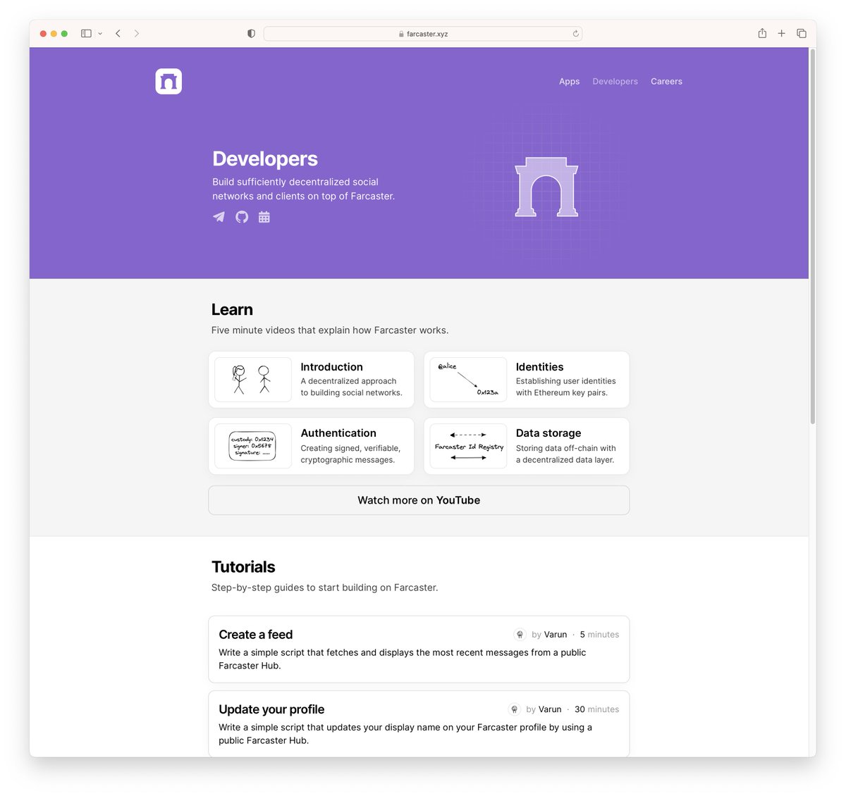 farcaster_xyz's tweet photo. We just shipped an updated protocol website with: 

- better discovery for apps
- more organized developer tutorials