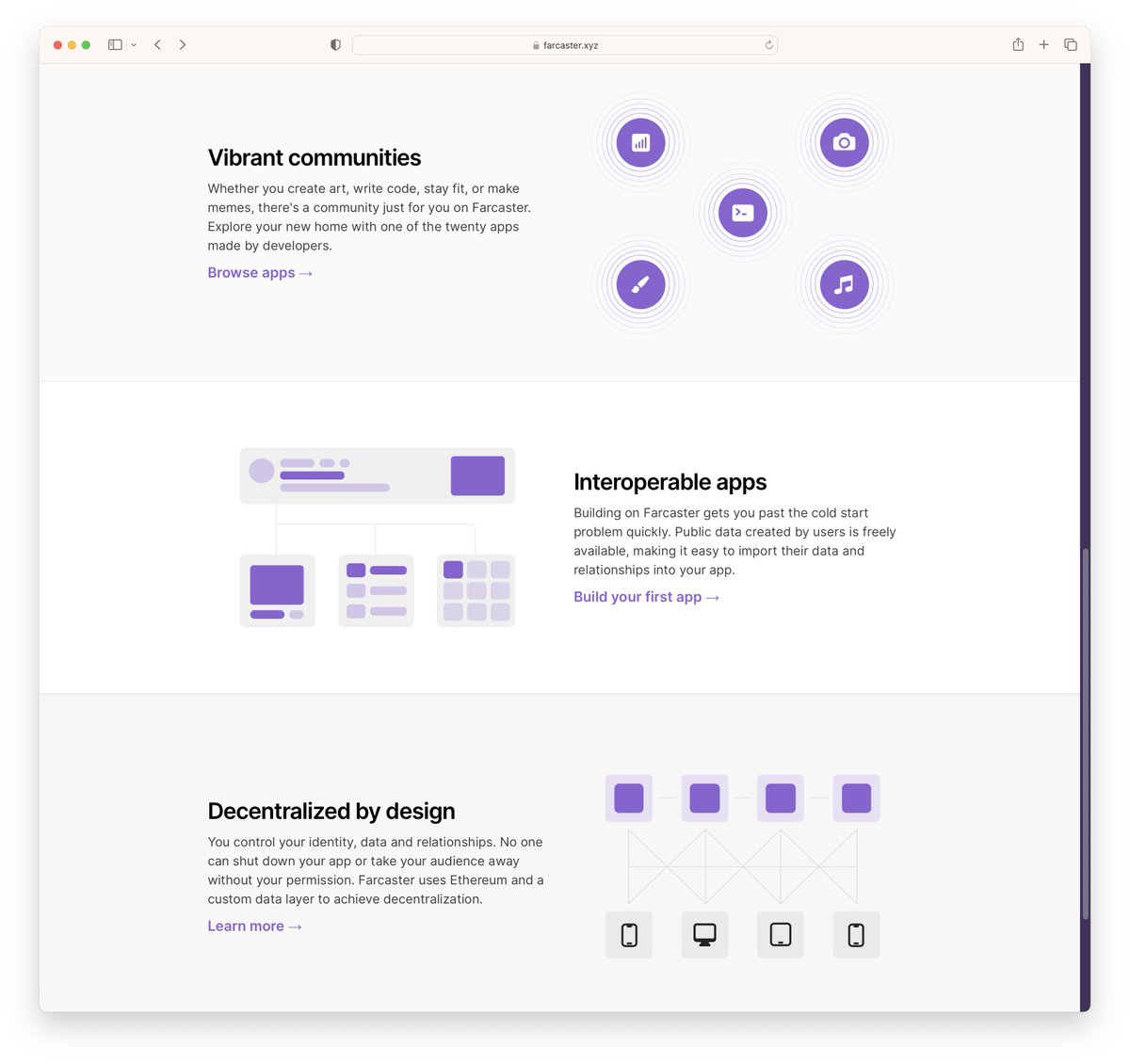 farcaster_xyz's tweet photo. We just shipped an updated protocol website with: 

- better discovery for apps
- more organized developer tutorials