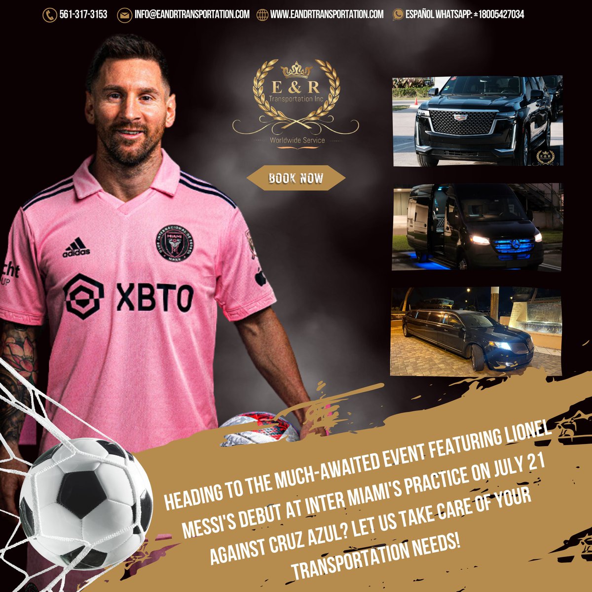 Arrive Stress-Free and Enjoy the Game with E&R Transportation!

#LionelMessi
#MessiInMiami
#InterMiami
#CruzAzul
#MLS
#Football
#Soccer
#Debut
#MiamiEvent
#LionelMessiDebut