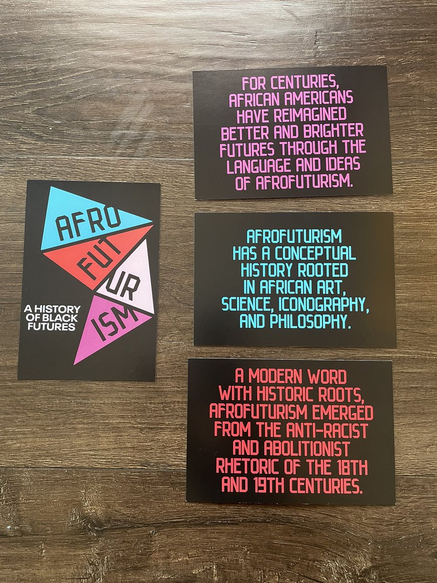 KatColeReads's tweet photo. The Afrofuturism exhibit at @NMAAHC was incredible. If you are still in town for #IREL23 try to fit it in while in DC. Octavia Butler’s typewriter + handwritten note was ❤️. Already thinking about a display for our @NESlibrary using these postcards paired with some 🔥 books. https://t.co/j61O7lFZtX