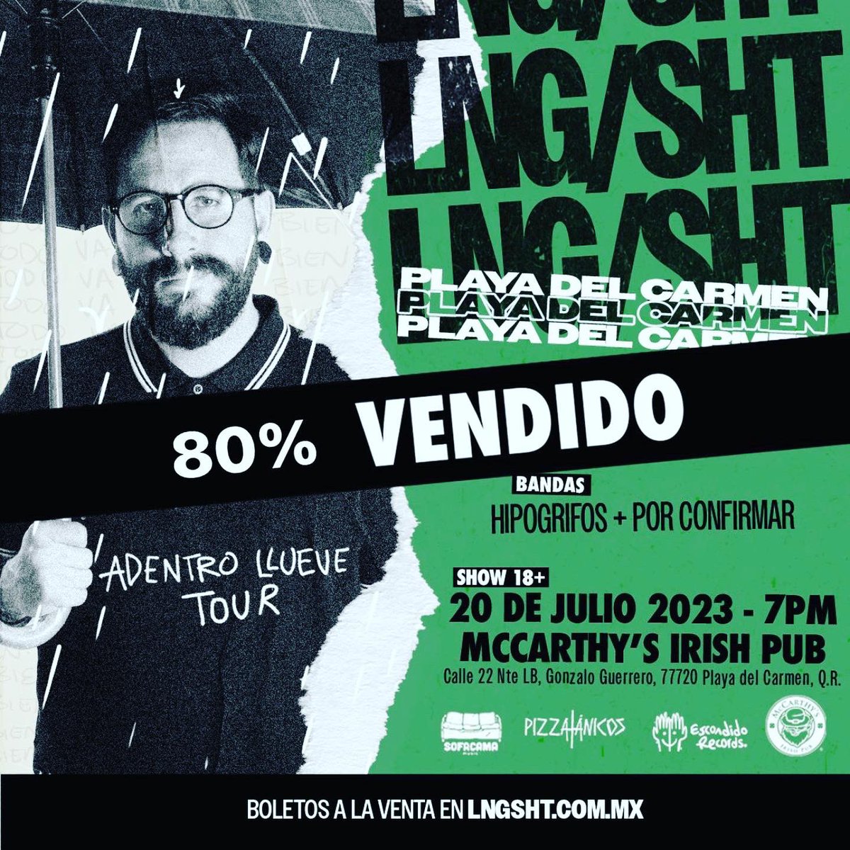 Si alguien de Cancún tiene coche y nada que hacer hoy, pásenme su cel por dm. 

Nos vemos hoy en playa, mañana en Cancún y el sábado en Mérida.

Y ya llegaron los <a href="/HIPOGRlFOS/">hipogrifos.punkrock</a> para tocar en todas estas fexhas

Boletos a la venta en lngsht.com.mx