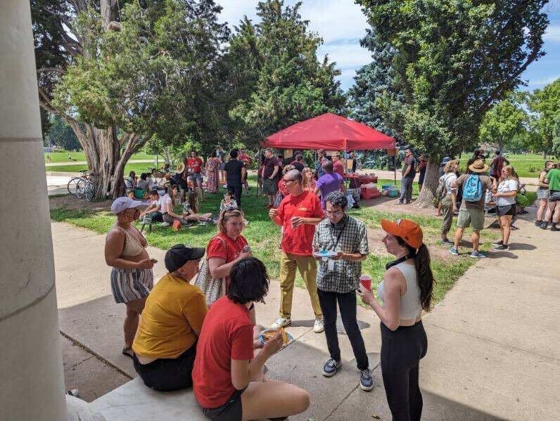 DSAdenver's tweet photo. Denver and Boulder DSA held a Tamales for Teamsters fundraiser last weekend in Denver! 

We had almost 100 people there and raised more than 3k for the picket lines! #Solidarity #teamsters #strikeready @Teamsters455 https://t.co/Ck8LyWnY8h