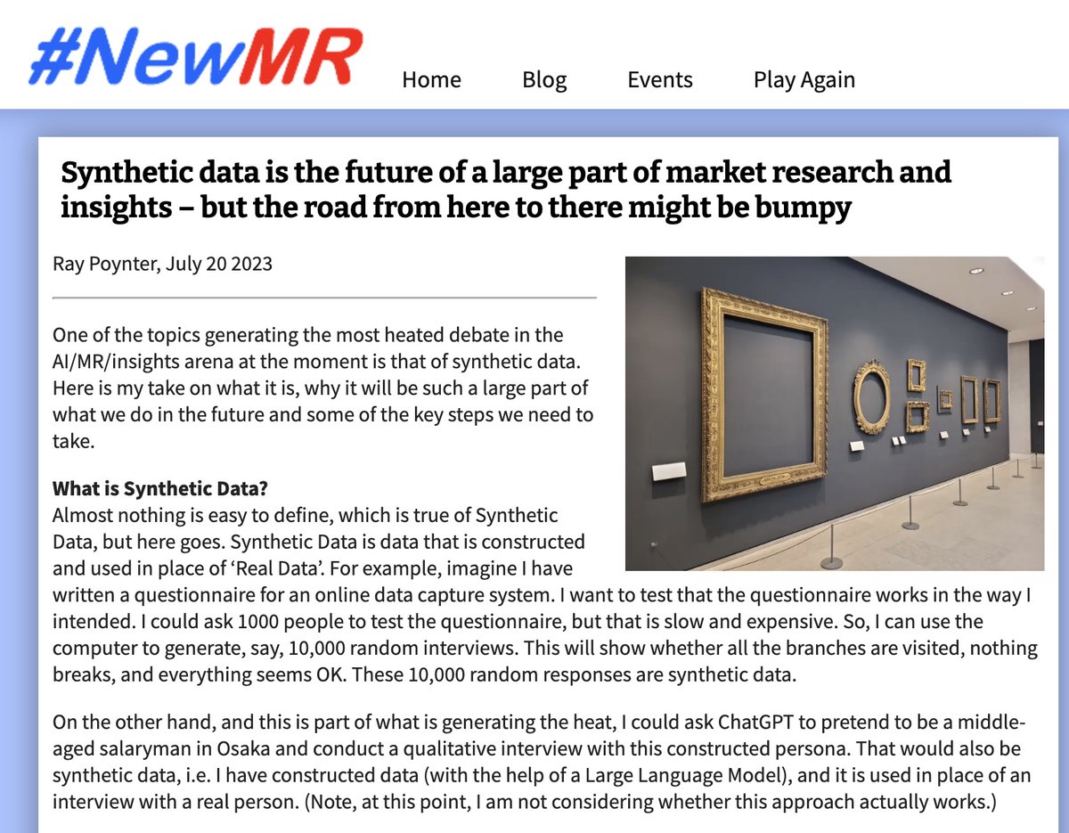 I think Synthetic Data is going to be very big, quite soon in the Research Insights ecosphere newmr.org/blog/synthetic… #NewMR #MRX