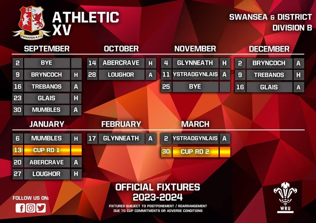 CwmafanRugby's tweet photo. We are excited to announce the return of our historical Athletic XV for 23/24 season. The Ath XV will be competing in District B of the Swansea &amp; District Leagues &amp; in the Vaughn Sound Challenge Cup!

#BrotherToMyLeft #BrotherToMyRight  
#ManyTeams #OneClub https://t.co/k2qfRcsmHh
