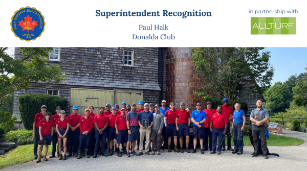 #SuperRec today for the superintendent <a href="/DonaldaClub/">Donalda Club</a> <a href="/Paul_Halk/">Paul Halk</a>! Round of applause for the teams hard work keeping the greens flawless for the 108th Ontario Women's Amateur &amp; Mid-Amateur Champ! #OGSA VP <a href="/IMcQueenSTGGCC/">Ian McQueen</a> &amp; <a href="/Allturf_LTD/">Allturf</a> <a href="/Pratto24/">Scott Pratt, CGIA</a> were happy to recognize the team!