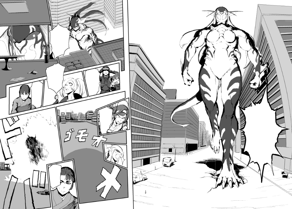 WIP. これはオリキャラ敵役のモンスターですが、体の模様を描いたらいい感じになってきました。  She is my original character, an antagonistic monster, and when I drew patterns on her body, she looked really cool.