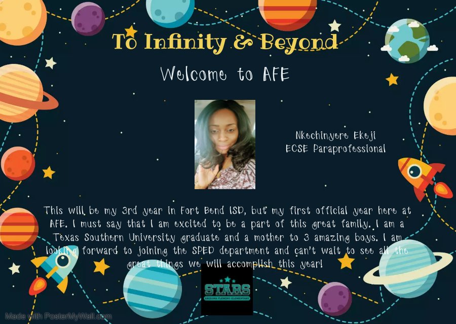 AFE_Stars's tweet photo. Stop what you're doing and help us welcome Ms. Ekeji to our STAR team!!! We are grateful to have you and your positive outlook on the upcoming school year. 💫
#BuiltToBeAStar
@PrincipalSYoung https://t.co/naPlxKs7qO