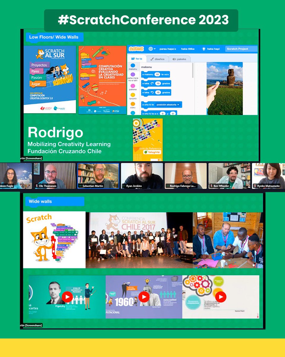 Hemos estado hoy imaginando, creando y compartiendo con gente de todo el mundo en la #ScratchConference2023🌎Rodrigo Fábrega,Director de Fundación Cruzando-Scratch al Sur, presentó diversas iniciativas que hemos realizado para promover la creatividad en educación usando Scratch🤩