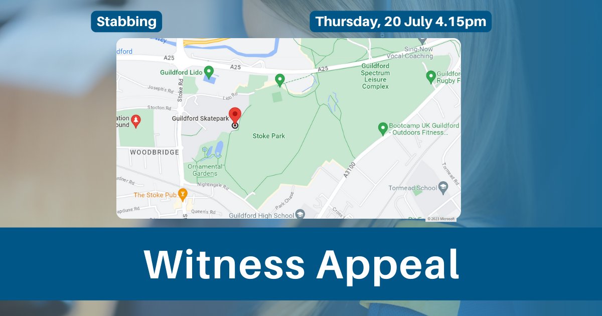 GuildfordBeat's tweet photo. We are appealing for witnesses after a stabbing in Stoke Park in Guildford at around 4.15pm this afternoon.

The victim was airlifted to hospital where he is currently receiving treatment. 

More info:  https://t.co/sbIQbbAFnf

Please DM us quoting PR/45230080902. https://t.co/51QMKcvenF