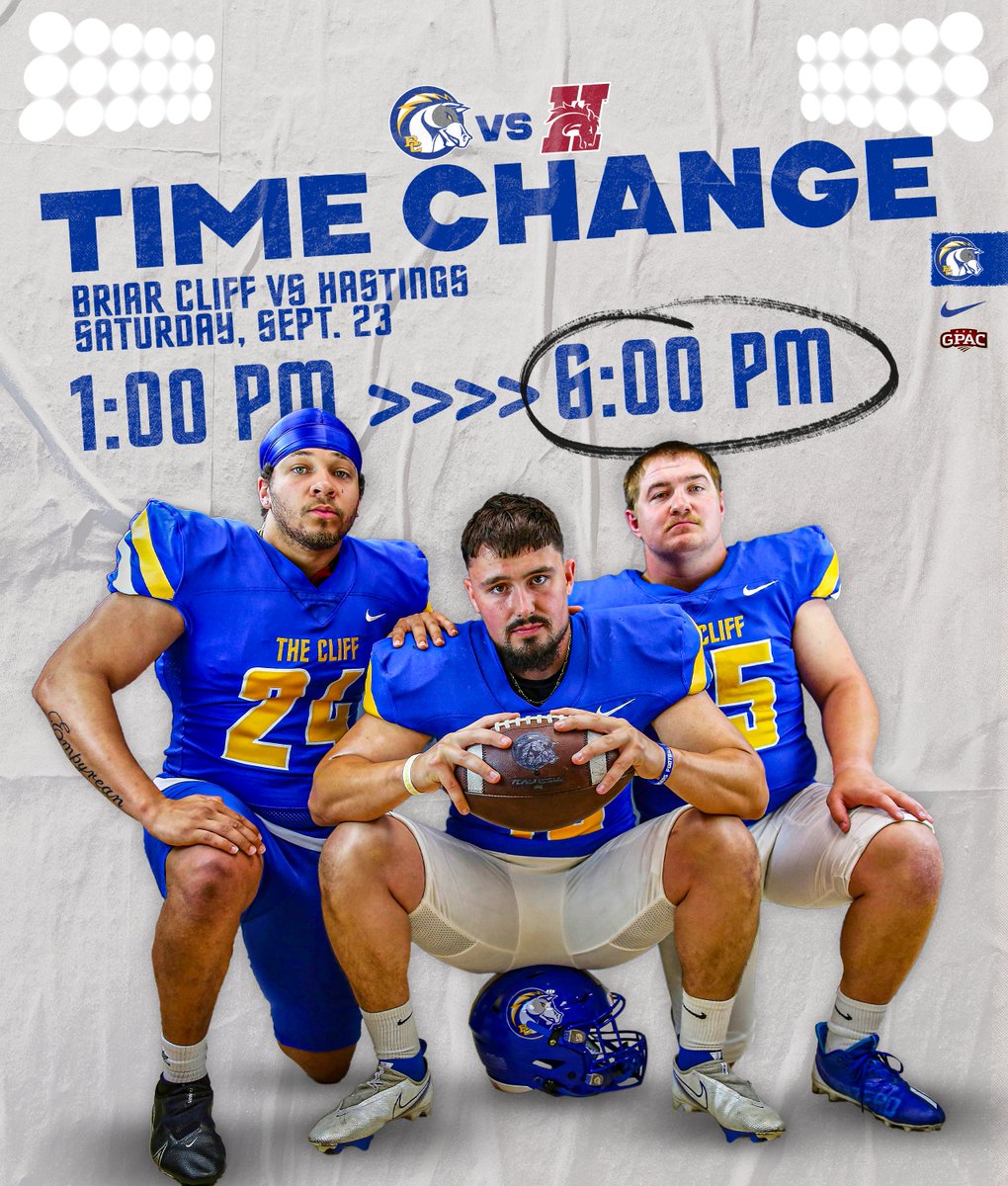 bcuchargers's tweet image. 𝐆𝐚𝐦𝐞 𝐓𝐢𝐦𝐞 𝐂𝐡𝐚𝐧𝐠𝐞!

@BriarCliffFB's home opener on September 23 against Hastings will now kickoff at 6:00 p.m.

📰: bit.ly/44z7teC

#BattleOn