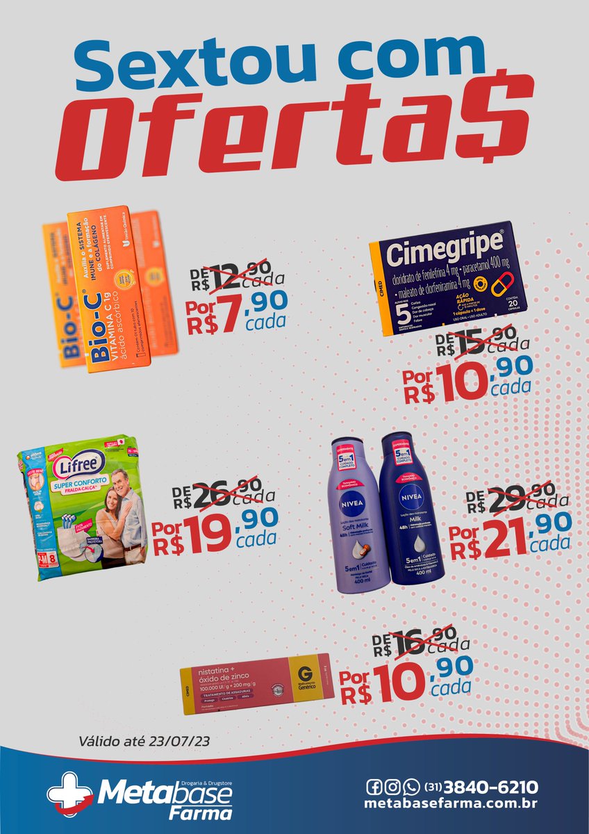 metabaseitabira's tweet photo. Sextou com ofertas na Metabase Farma.

Metabase Farma
📷|Tudo que você é sua família precisa, AQUI TEM!
📷|Entrega Grátis (31) 3840-6210 / ligação e WhatsApp (consulte regiões) https://t.co/qwIku7ZAg4
