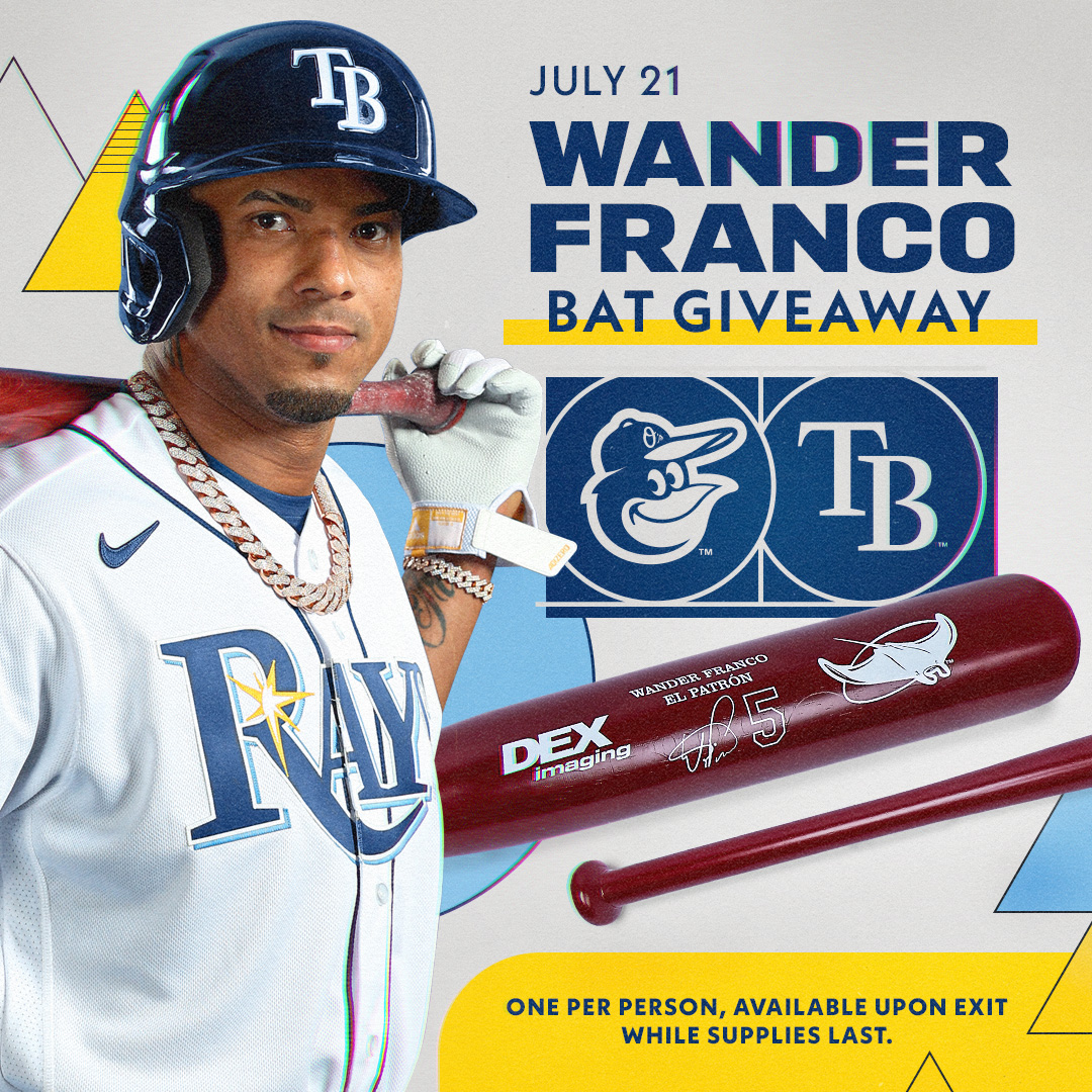 Tampa Bay Rays on X: Coming to tonight's game? Reminder that fans will  receive the Wander Franco bat giveaway UPON EXIT. One item per person,  while supplies last.  / X