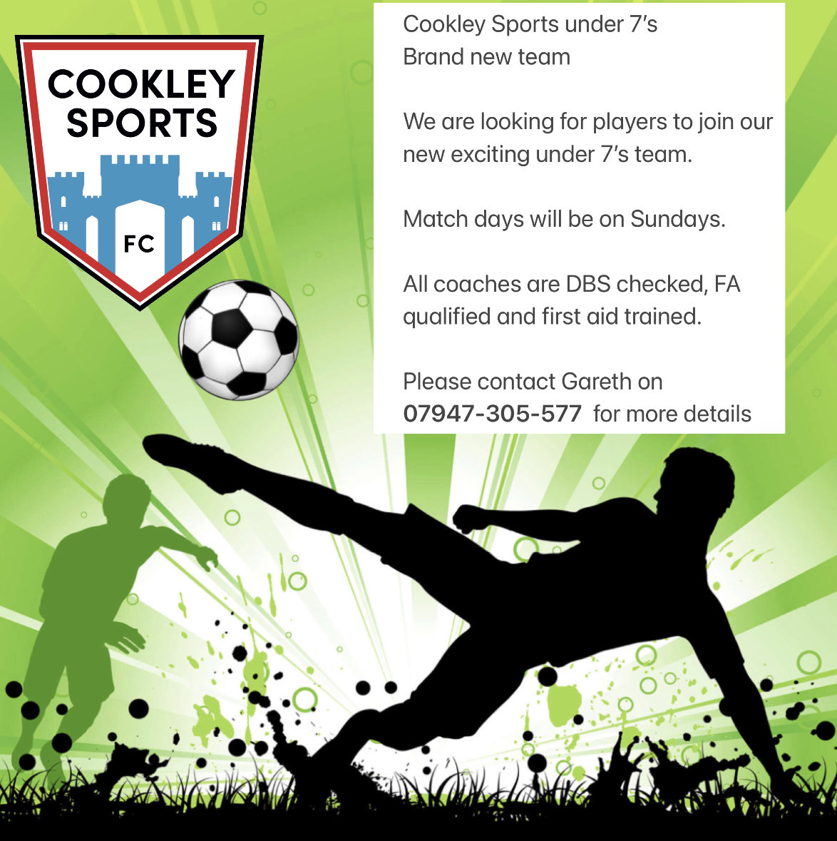 Cookleysportsfc's tweet photo. Looking for a under 7’s team? We are looking for players to join our new team. https://t.co/jFRRhhK6AE