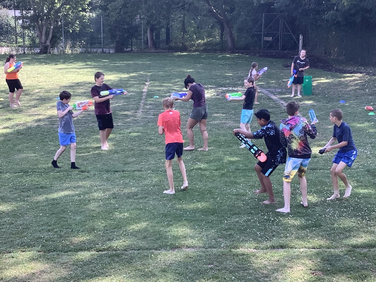 STJBFindon's tweet photo. YEAR 6 LEAVERS PARTY - Ha, ha, ha, what fun the Year 6 children had after school. They had a huge water fight on the field, followed by a game of diamond cricket, and then pizza. https://t.co/qmo5N1kGnH