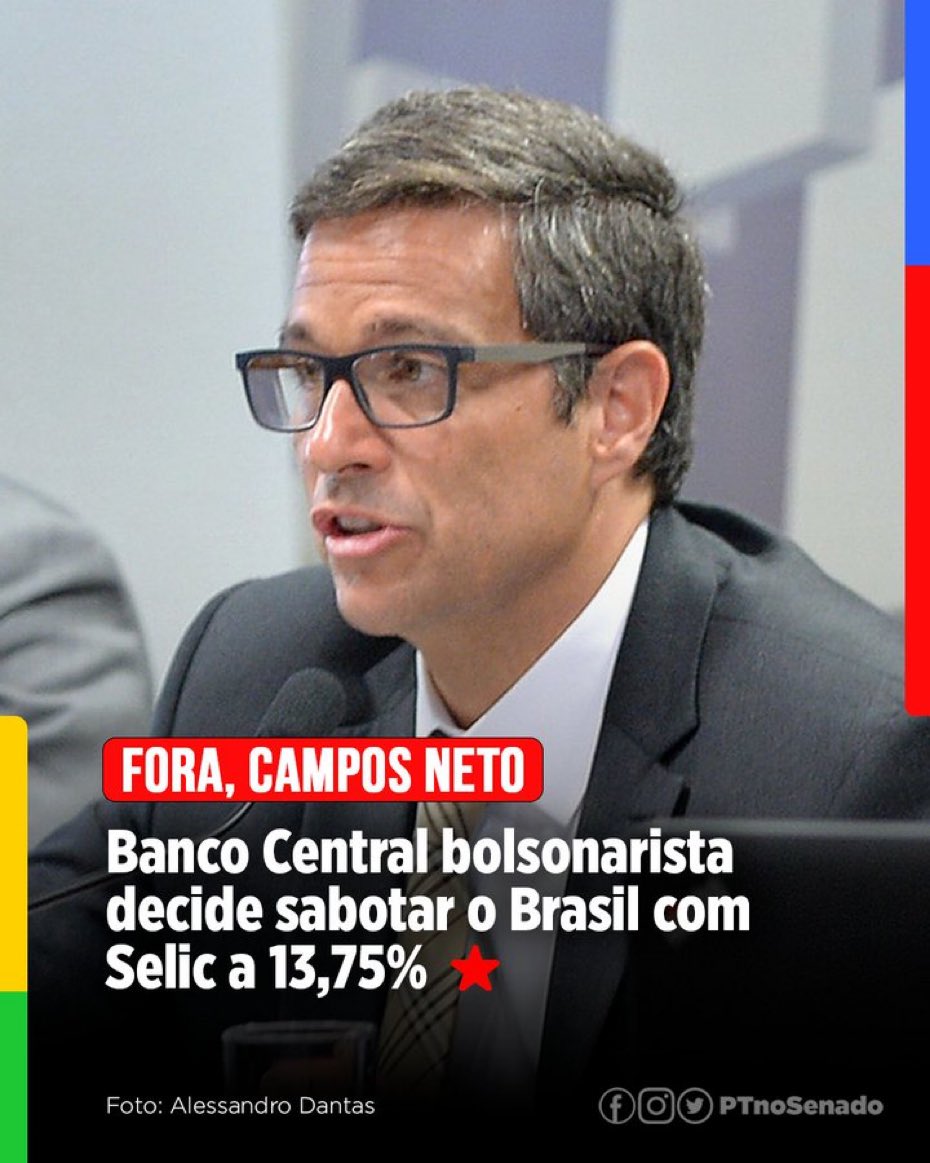 heldersalomao's tweet photo. O Brasil não suporta mais a maior taxa de juros do mundo. 
FORA CAMPOS NETO! https://t.co/Xvp6TADitF