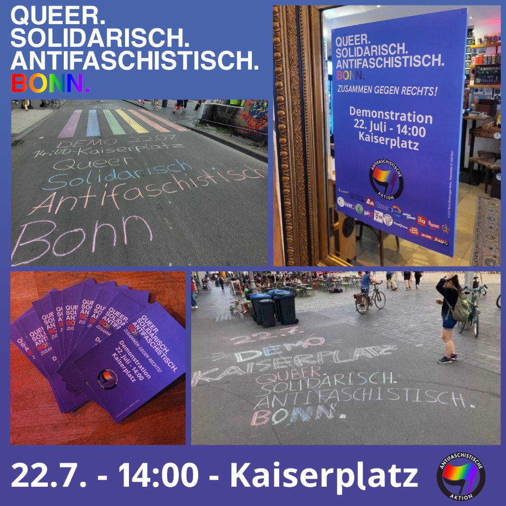 Wir sehen uns diesen Samstag, 22.7., 14:00 am Kaiserplatz in #Bonn. #alerta