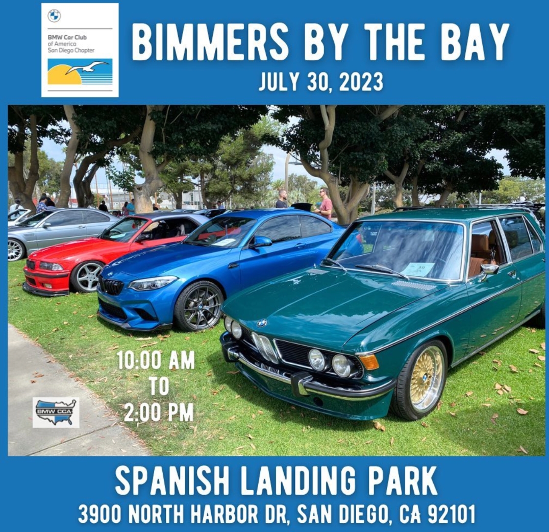 Ten day countdown to Bimmers By the Bay 2023! Come out and join us at our traditional spot along San Diego Bay. Enjoy a casual day in beautiful Spanish Landing Park with family and friends and check out some wonderful vehicles. sdbmwcca.com/calendar/2023/…