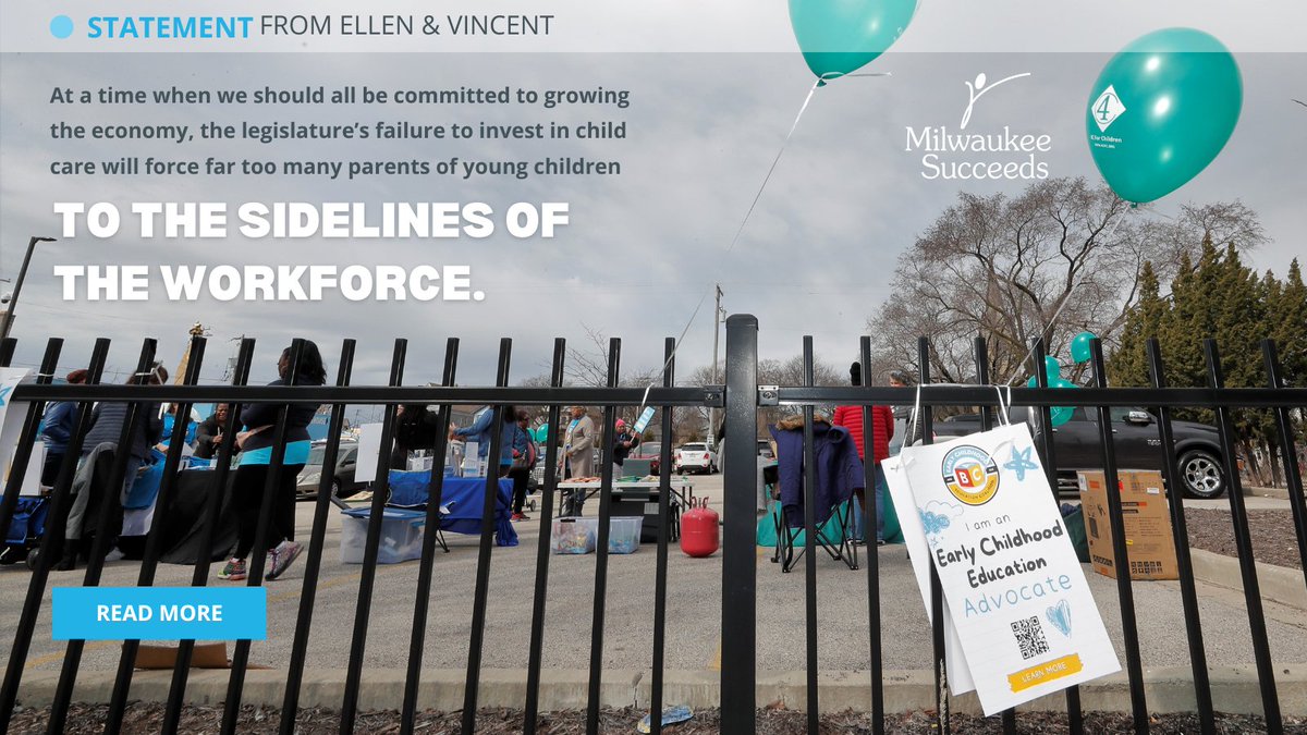 MKESucceeds's tweet image. It’s discouraging to think how many parents   will have to leave the workforce to care for their children. But the fight   for quality, affordable #ECE isn’t over! milwaukeesucceeds.org/news/statement… #earlychildhoodeducation #ECEMatters
