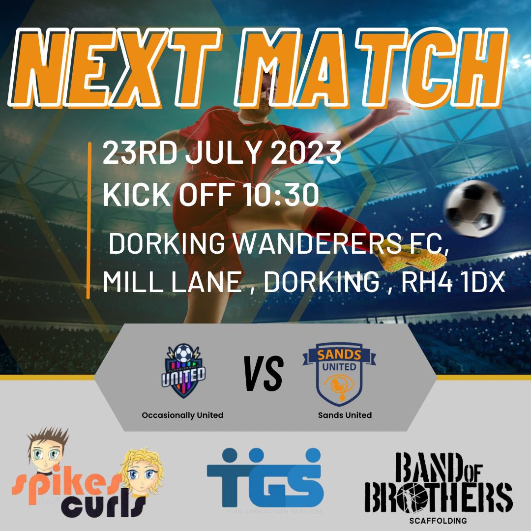 Nearly our time again! At the home of <a href="/surreyfa/">Surrey FA</a> <a href="/DorkingWDRS/">Dorking Wanderers FC</a> Vs <a href="/OUFC_MNF/">Occasionally United FC</a> #Football #Charity #Sands