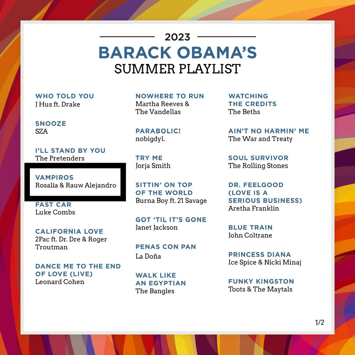 rauwpostings's tweet photo. Barack Obama incluye ‘Vampiros’ de Rosalia y Rauw Alejandro en su playlist de su canciones favoritas para este verano 2023 ☀️❤️ https://t.co/5OgtrIpxuV