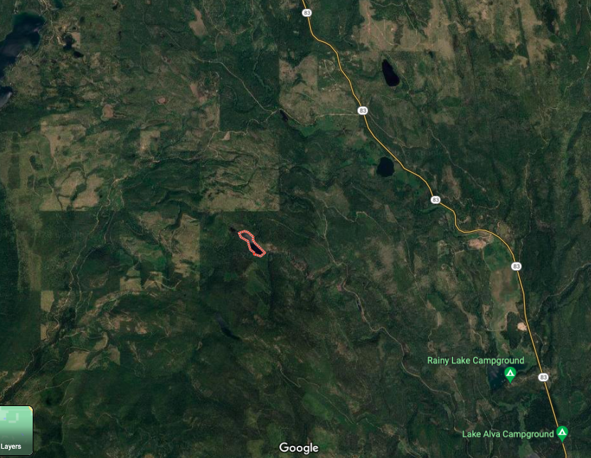 KoehlerMatthew's tweet image. A wildfire was apparently started by lightening on July 17 near Colt Lake (in red below) west of Highway 83. 

As you can see, the landscape in this area has been heavily logged, clearcut, and roaded. 

All this heavy "management" has certainly impacted the landscape. #MTFire