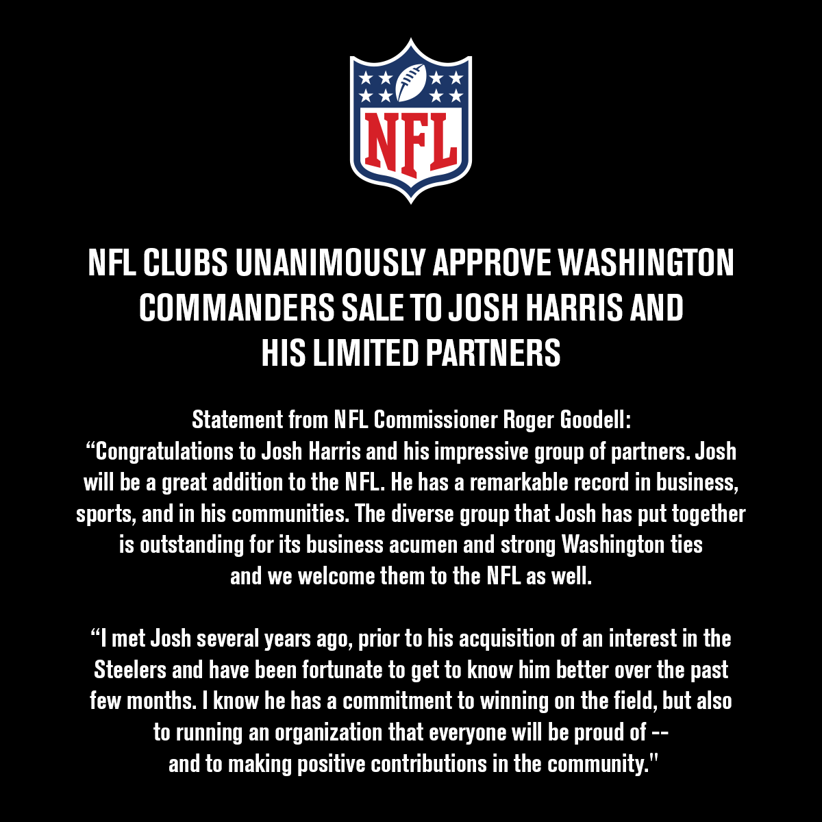 NFL on X: 'NFL clubs unanimously approve Washington Commanders