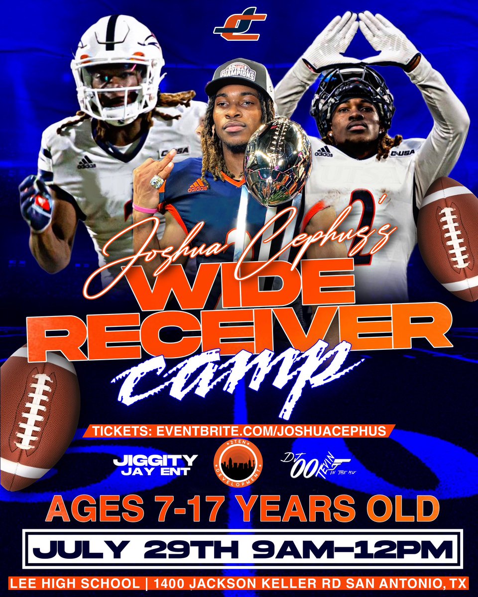 Happy to announce my first wide receiver camp, ages 7-17 are welcome. The link to sign up will be attached below. I hope to see you and your children there. #BirdsUp💙🧡💙🧡 eventbrite.com/e/joshua-cephu…