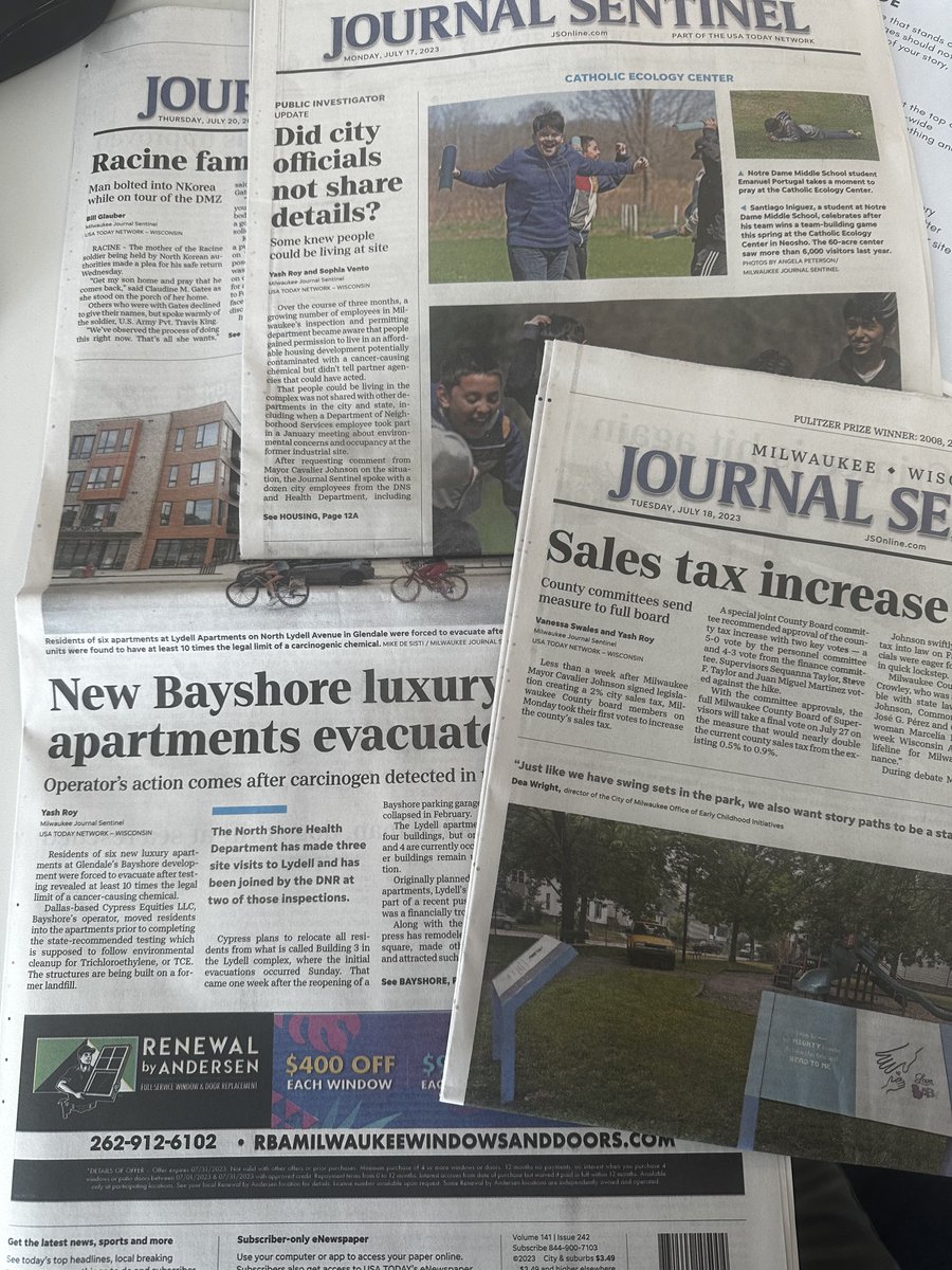 3 front-page articles this week @journalsentinel covering emergency evacuations and a sales tax bump. 

I couldn't have done it without @sophiasvento @Vanessa_Swales or the support and guidance of so many of the amazing journalists here @AlisonDirr @BillGlauber @TomDaykin