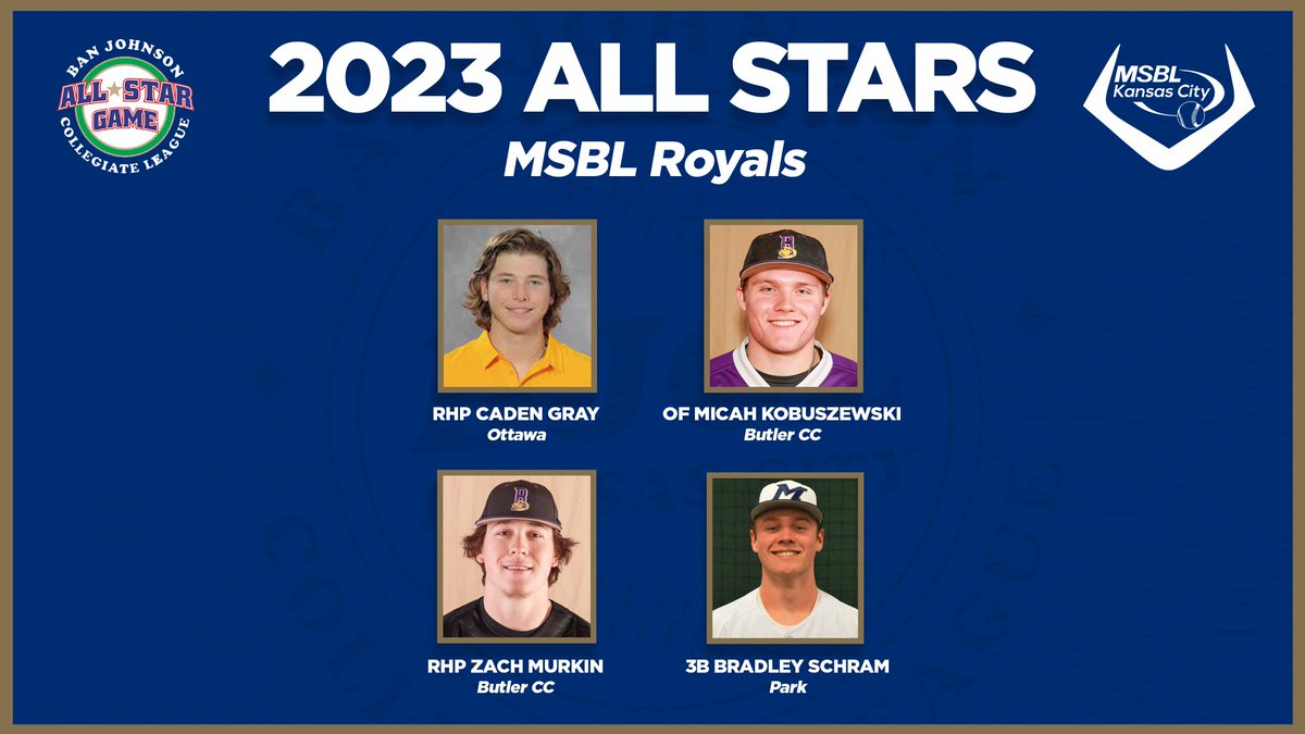 Congratulations to 𝗠𝗦𝗕𝗟 𝗥𝗼𝘆𝗮𝗹𝘀 #BJCL National Division All-Stars!   

Watch them compete in the 𝟮𝟬𝟮𝟯 𝗕𝗮𝗻 𝗝𝗼𝗵𝗻𝘀𝗼𝗻 𝗖𝗼𝗹𝗹𝗲𝗴𝗶𝗮𝘁𝗲 𝗟𝗲𝗮𝗴𝘂𝗲 𝗔𝗹𝗹-𝗦𝘁𝗮𝗿 𝗚𝗮𝗺𝗲, Monday, July 24 at Kauffman Stadium.