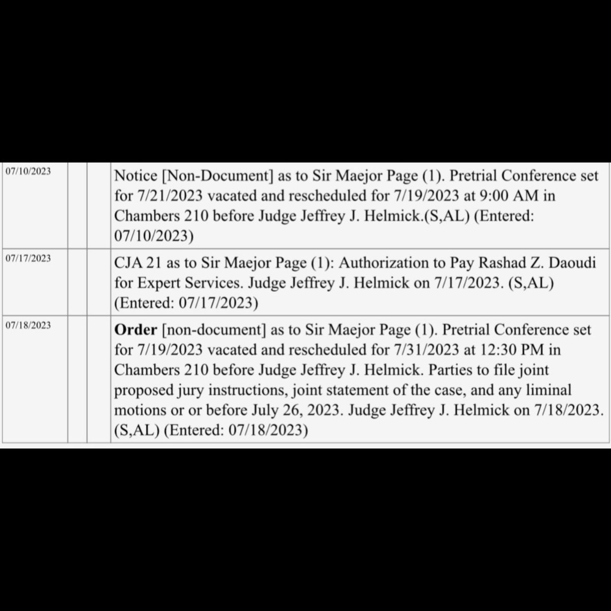SirMaejorfba's tweet photo. #SirMajor pretrial conference on 7/21 was rescheduled to 7/31 12:30pm - they are filing jury instructions, joint statement and final motions by 7/26 the trial is on track for September no more delays https://t.co/V3Wk9gY6p9