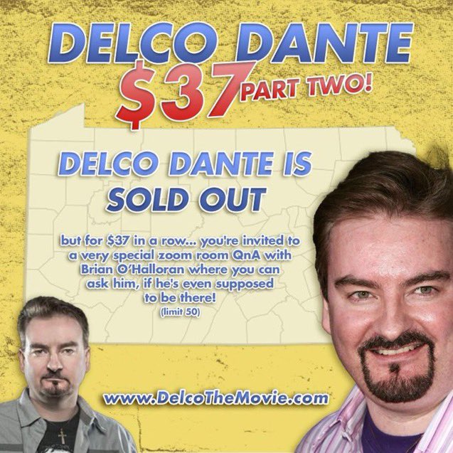 Our Delco Dante incentive is SOLD OUT so we added a virtual part 2! Pledge $37 (in a row) and to join a special Q&A zoom with @BrianCOHalloran in Fall 2023 where you can ask him such “are you supposed to be here today?” Pledge today at delcothemovie.com !