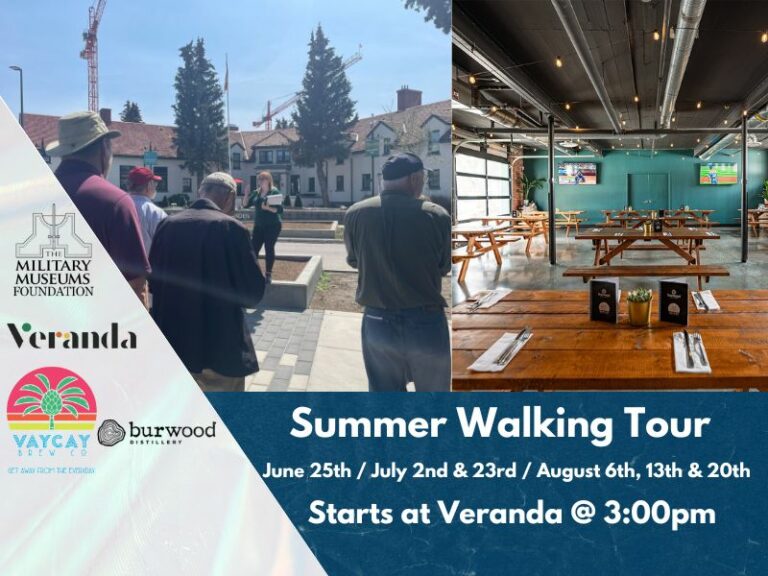 Join @TMM_yyc for their Summer Walking Tours! Explore the rich history of Currie Barracks while you hear stories from veterans, followed by food and drinks at Veranda Vaycay Brewery & Burwood Distillery. Until August 20, 2023 | More info at cada.at/46Ual7o. #yycArts