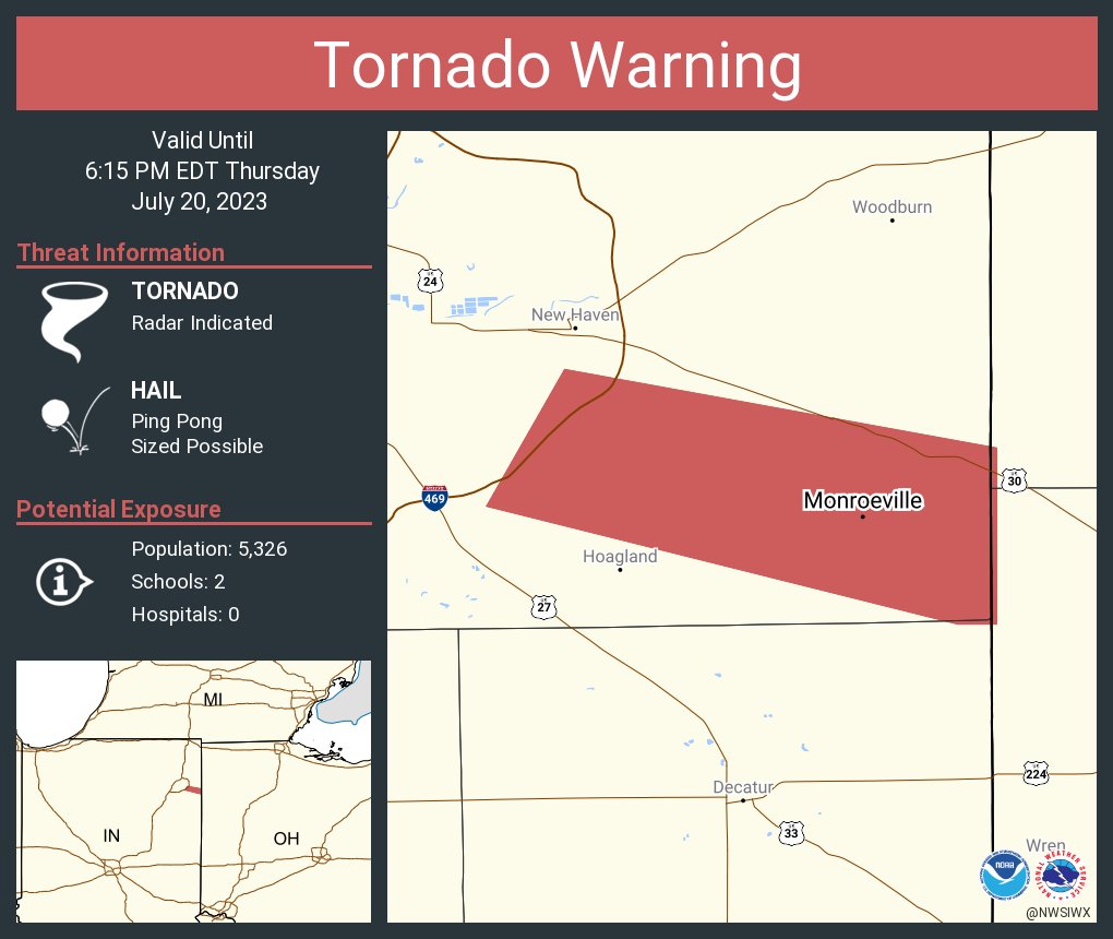 NWS Northern Indiana on Twitter "Tornado Warning including Monroeville