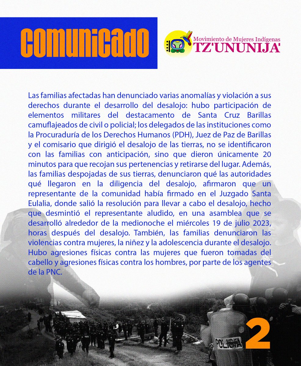 Tzununija's tweet photo. Comunicado del Movimiento de Mujeres Indígenas TZ’UNUNIJA’, ante el desalojo de la comunidad Kumatz, de Santa Cruz Barillas, Huehuetenango. https://t.co/UQ1TXiCPsb