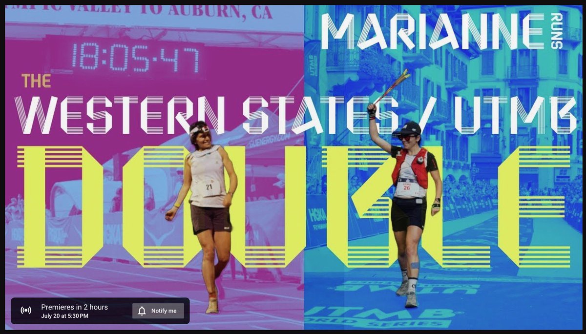 After a historic female ultrarunning performance by Marianne Hogan and hundreds of hours of filmmaking, I'm happy to present to you Marianne Runs - The Western States / UTMB Double! Big thank you for all the support on this one! Link in profile and it PREMIERES in 30 minutes!