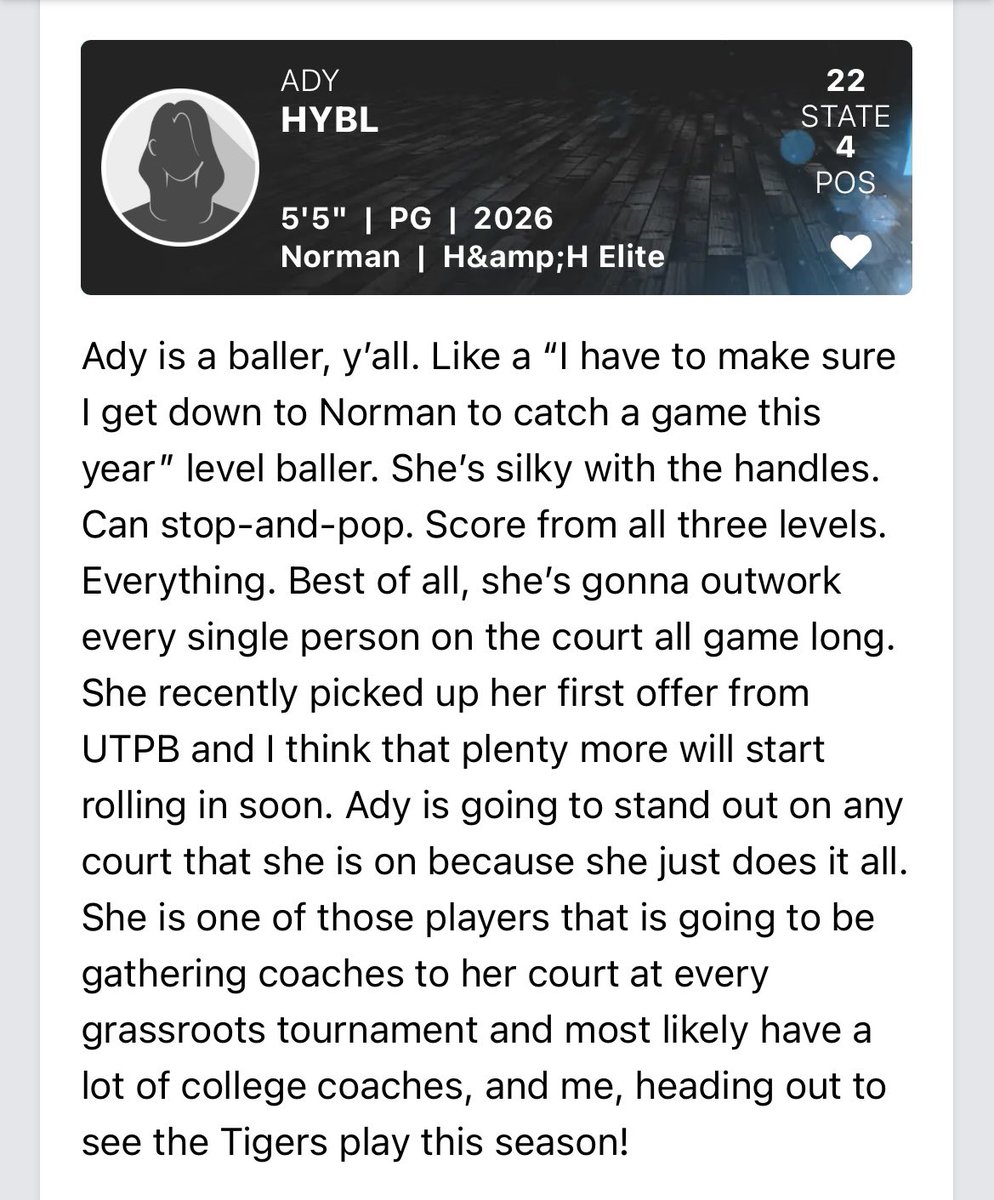 Thank you <a href="/JasonGreenBball/">Jason Green - PGH Oklahoma Scout</a> for the kind words! Humbled and grateful for the write up! Can’t wait for you to catch <a href="/NHSWBB/">Norman High Girls Basketball</a> this season, it’s going to be a fun one 💪🏼
<a href="/CoachFParks/">Frankie Parks</a> <a href="/Radomski14/">Jason Radomski</a> @hbsml_training <a href="/GMGPerformance/">Zephaniah Moore</a> <a href="/PGHOklahoma/">Prep Girls Hoops Oklahoma</a> <a href="/TeamOK2026_Red/">Team Oklahoma S40</a>