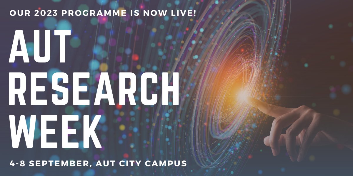 AUT Research Week 2023: Full Programme Now Live!   Research Week is an opportunity for staff, postgraduate research students, and community members to connect, discuss and celebrate research.   Register now at: aut.ac/3Ol5Co0   #research #aut