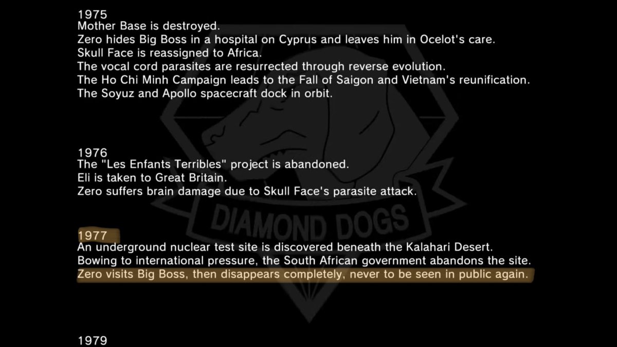 OXDIZE's tweet image. طريقة اختفاء الرائد "زيرو" متهوّرة وخطيرة. إلى درجة أن "المخابرات الأمريكية، والبنتاقون" متوّرطون بها.

ولكي يضمن نجاح الخطة، قُطِعَ التيار الكهربائي في مدينة "نيويورك" لتعطيل شبكات النقل والمعلومات.

الحدث في MGSV مرتبط بحادثة عرضية واقعية حصلت في نيويورك، 13 يوليو من عام 1977.