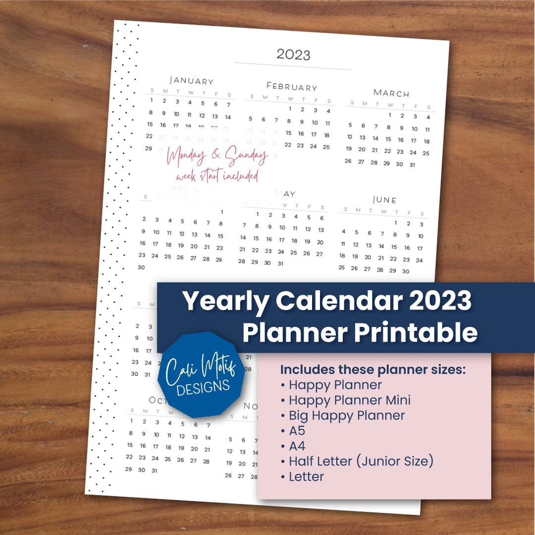 Download and print your 2023 annual calendar with the Sunday and Monday start options here: bit.ly/3reJYZk #plannercommunity #freeprintables #freeprintable #discboundplanner #planneraddict #plannerbabe #planwithme #happyplanner #plannernerd #plannergoodies