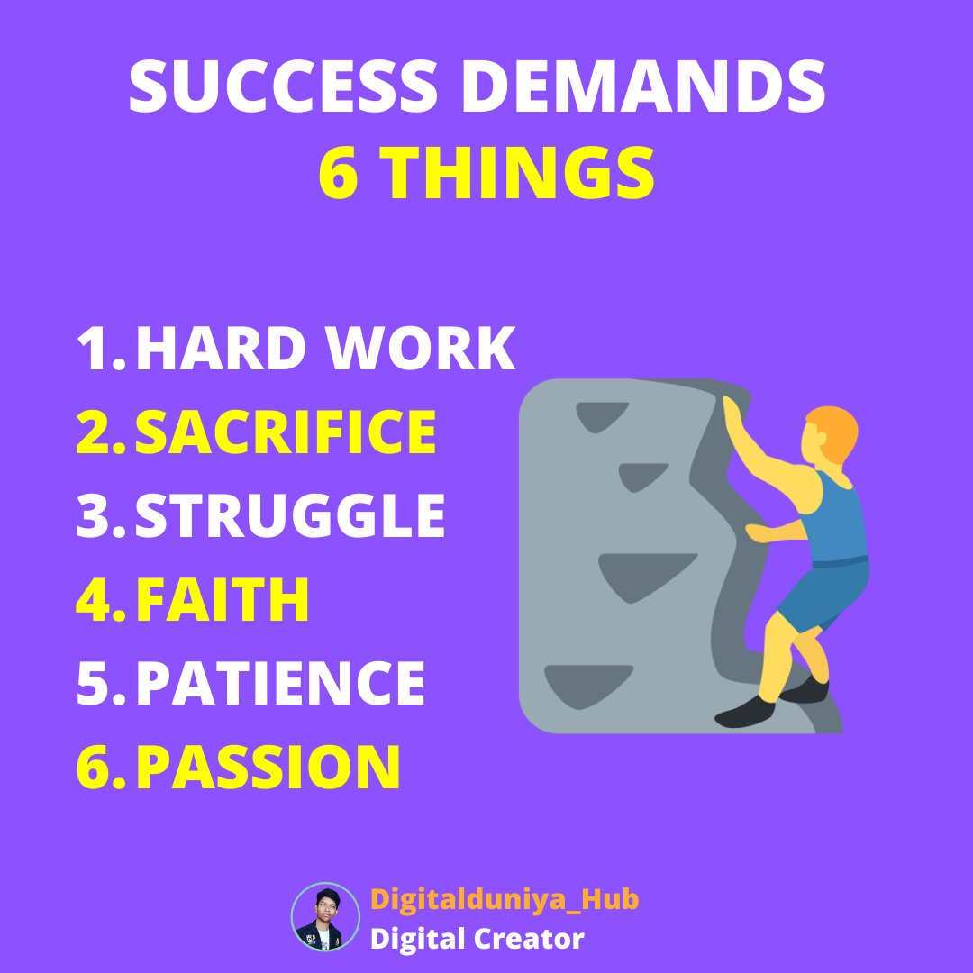 Success Demands in 6 things
HARD WORK
SACRIFICE
STRUGGLE
FAITH
PATIENCE
PASSION

#success #things #successquotes #successmindset #successful #strangerthings #livethelittlethings #itsthelittlethings #successhabits #successfulquotes #successmore #successdiaries #successclub