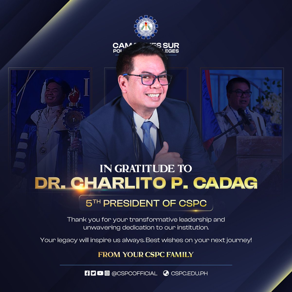 cspcofficial's tweet photo. Entrusted with CSPC's leadership in 2019, his profound vision was to illuminate the lives of the Bicolanos. As he concludes his term, we thank him for his unwavering efforts, initiatives, and compassion.

READ: https://t.co/fJs7M7T01R https://t.co/oljzCYAmC9