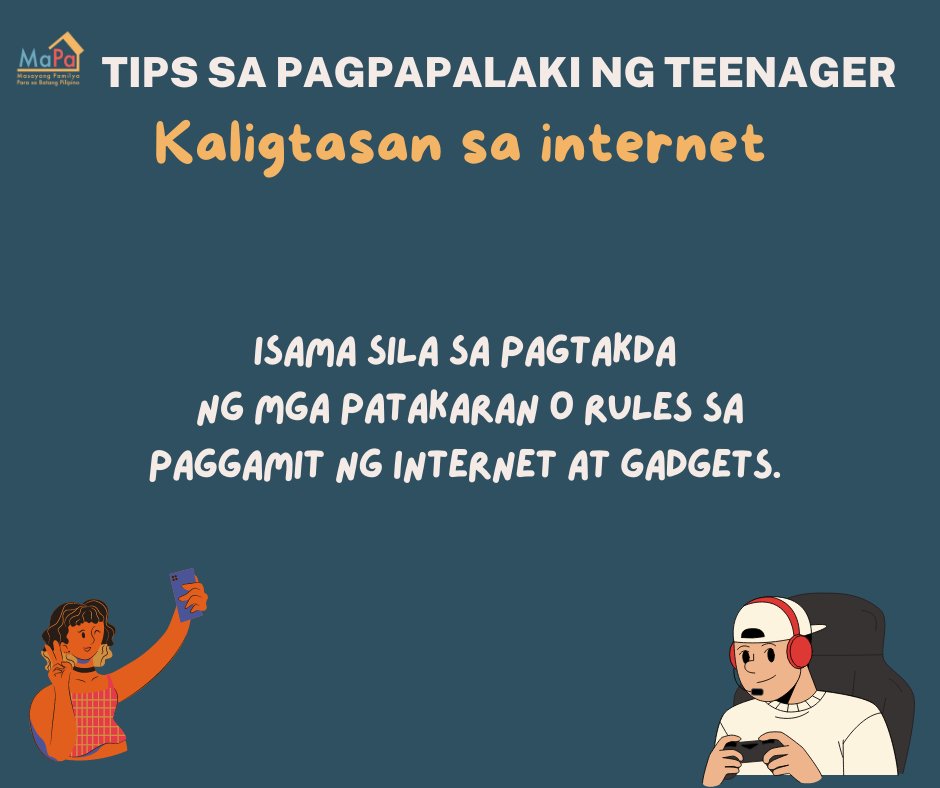 PLH_Philippines's tweet image. Kailangan nating pangalagaan ang ating anak o alagang teenagers kahit pa sa cyberspace. Ito po ang ilang tips para patnubayan sila sa paggamit ng internet at social media. #positiveparenting #MasayangPamilya #playfulparenting