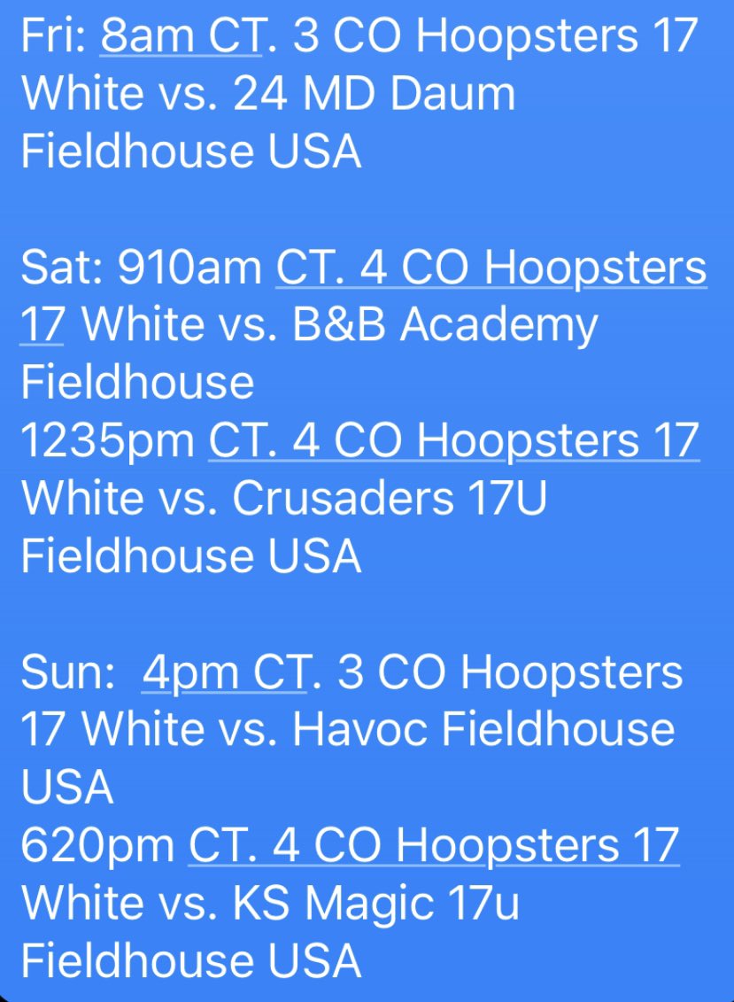 Here is my schedule for <a href="/USJN/">USJN</a> Rocky Mountain Showdown this weekend