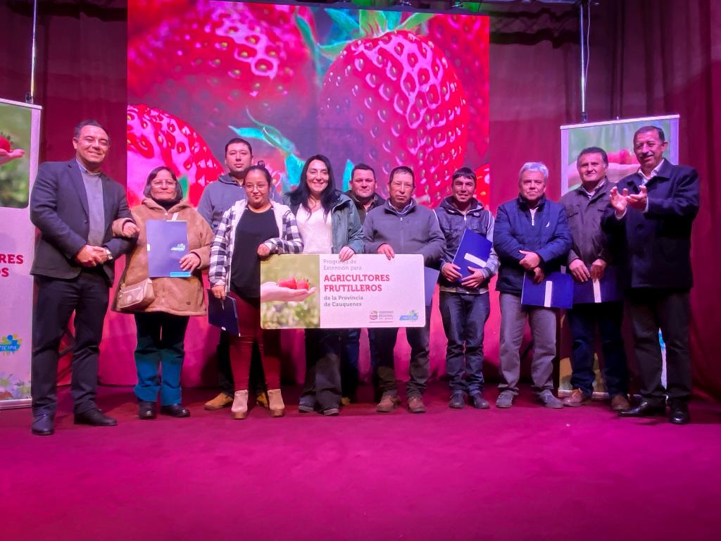 MinagriMaule's tweet photo. Seremi @MinagriMaule acompañó hoy a los productores frutilleros No  Indap que son beneficiarios del programa de extensión financiado por #GoreMaule 
Se trata de una de las ayudas conprometidos para el rubro afectado por la plaga de nemátodo de la frutilla🍓 https://t.co/wfWTSO5pcL