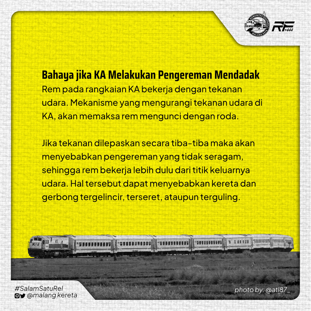 Halo #NawakRupes sudah tau belum kalau kereta api tidak bisa berhenti secara mendadak?

Ada beberapa faktor yang memengaruhi hal tersebut. Yuk, sama-sama kita simak info berikut.

Source by @kai121_

#salamsaturel #malangkereta