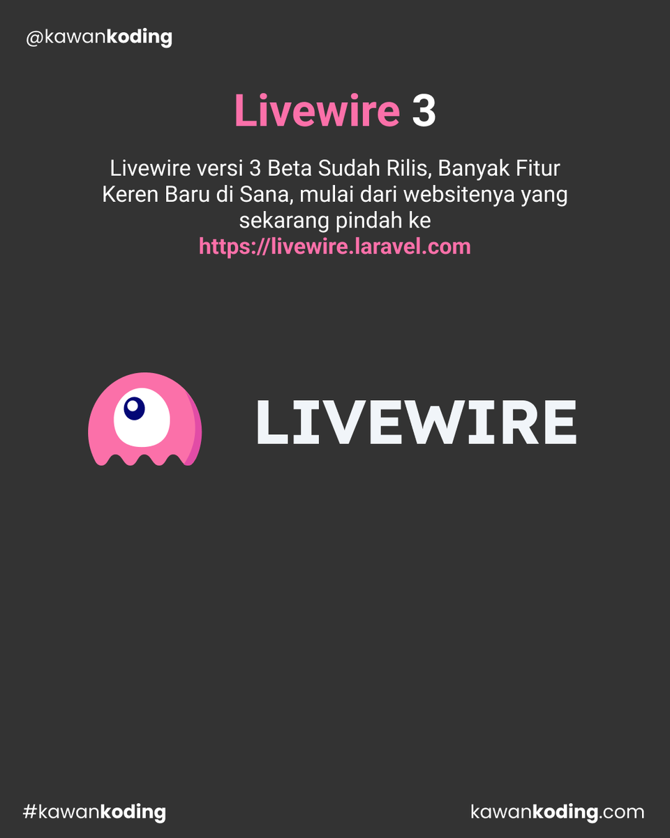 kawankoding's tweet image. LIVEWIRE 3 BETA RILIS

Livewire 3 akhirnya rilis versi beta, dengan banyak sekali hal hal keren di dalamnya.

websitenya pun juga pindah ke livewire.laravel.com

#kawankoding