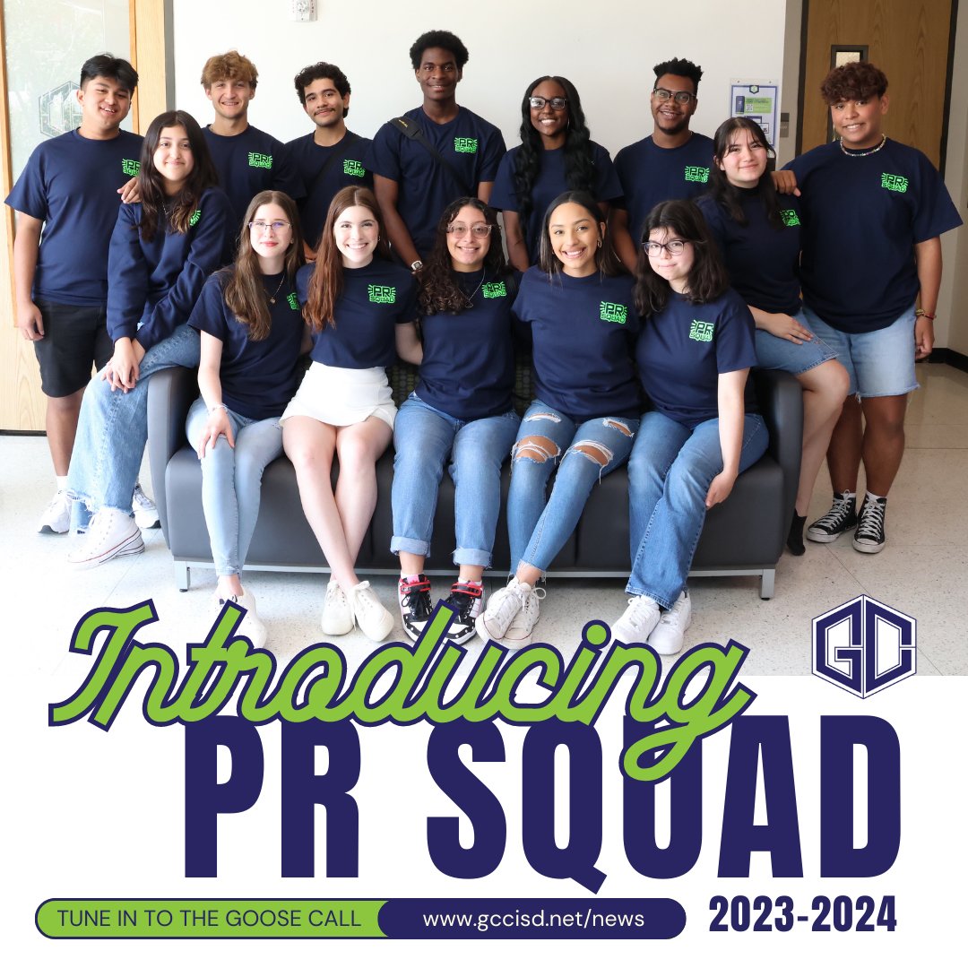 GCCISD's tweet photo. Introducing the 2023-2024 PR Squad! π Tune in to The Goose Call for an interview with the #prsquad at https://t.co/J9EELngw1z Let's give them a round of applause! π #prsquad #gcGIANTS https://t.co/9OX5sisp4F