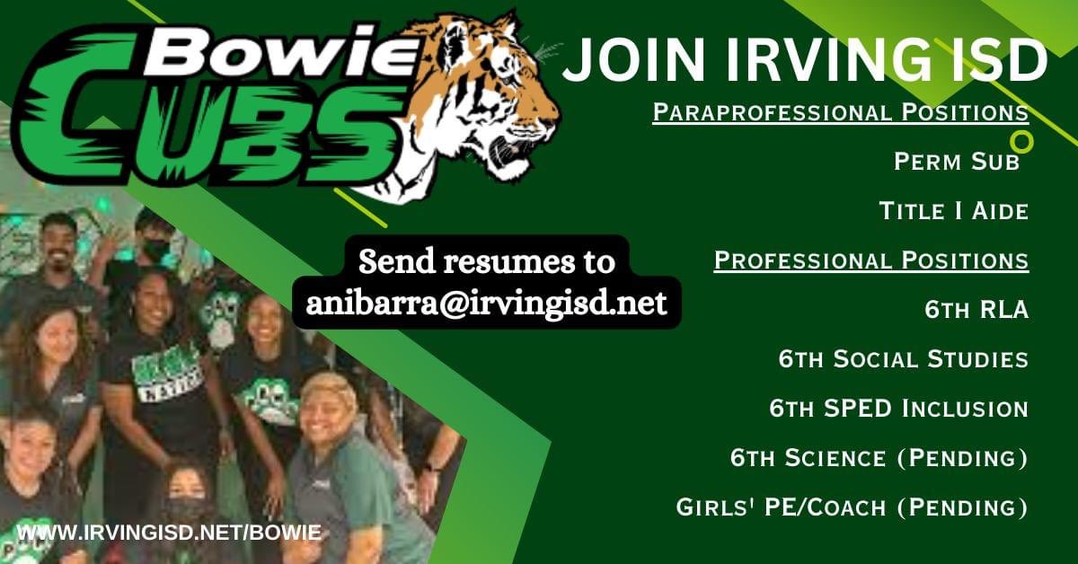 Sra_Ibarra_'s tweet photo. Join our amazing @IrvingBowie_MS team! https://t.co/tE6GVmq5IQ